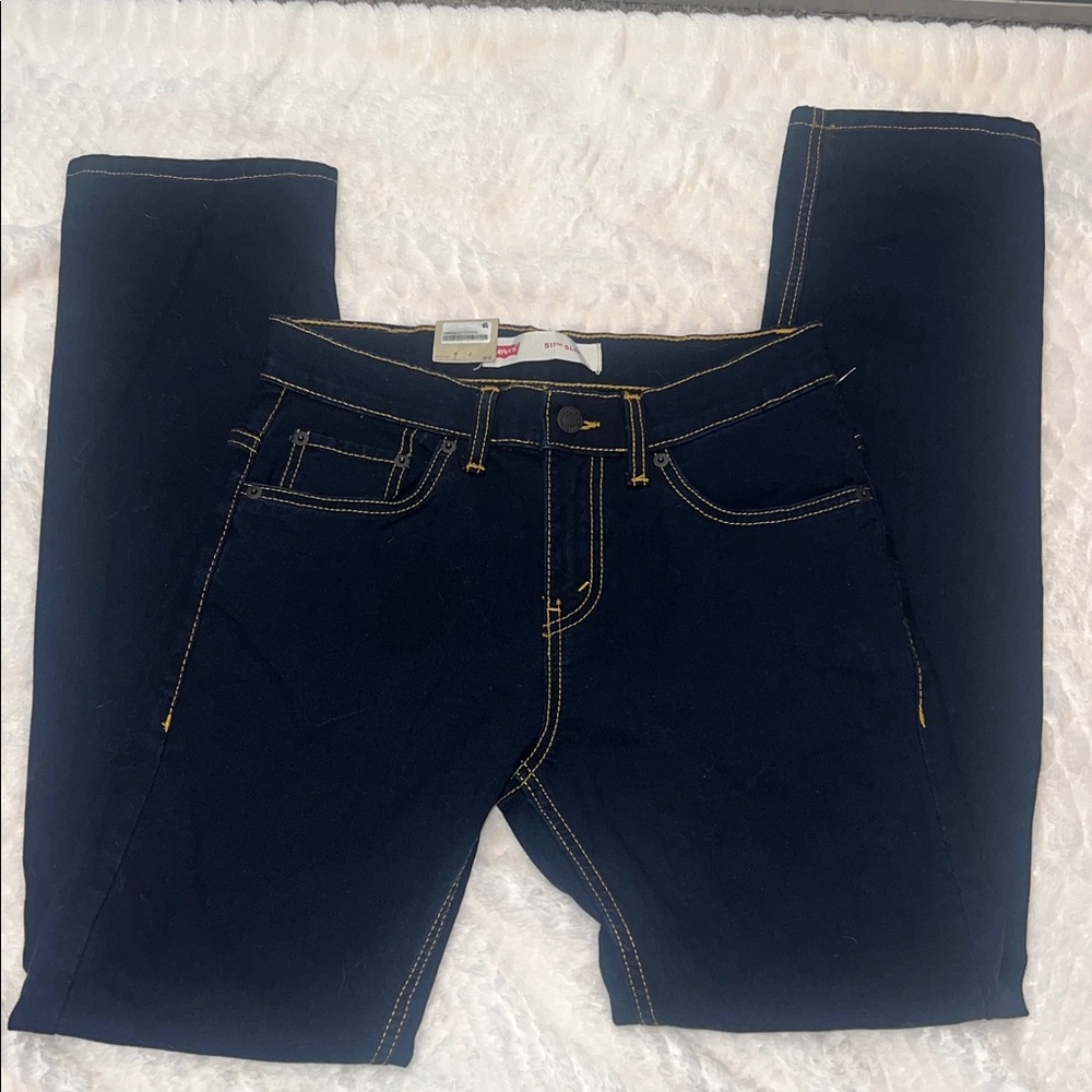 Levi size 14 youth slim 511 W-27 L-27 Dark Blue Jeans with Contrast Stitching
